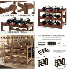 Cava de Vino y Porta Botellas de Madera para 9 Botellas Estante de 3 Niveles Compacto para Encimera de Cocina Bar y Cava de Vino Botellero de Bambú Natural con Diseño Inclinado para Conservación - Amarillomarrn - Ver 1