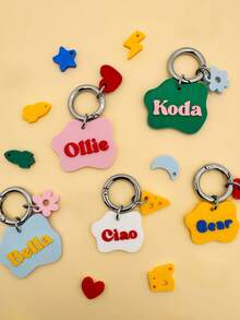 Customized Wavy Pet ID Tag, 3D Printed Pet Nameplate, Personalized Cat And Dog Name Tag With Keychain, Mini Hook, Cute Shaped Dog Tag, Dog Gift - Multicolor - View 4