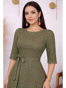 Casual Elegant Conservative / Modest Party Fabric With Belt Wedding Baby Shower Birthday Party Photoshoot Elegant And Casual - 橄欖綠 - 查看 3