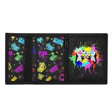 portafolios triple para niños de 4 a 16 años con soporte para llavero y bolsillo con cierre para monedas billetera duradera para niños regalo de portafolios para niños GamePad Black - GamePad Black Splash - Ver 3