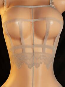 Bodys de encaje tentador sexy con medias de rejilla - Gris - Ver 4