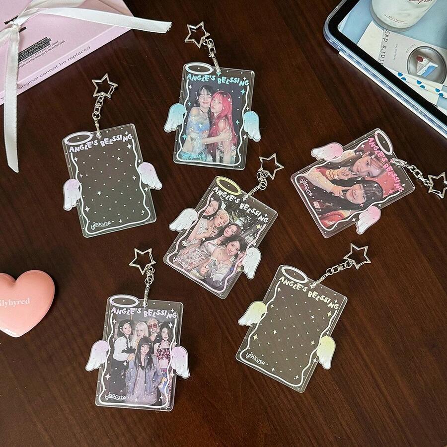 Hộp đựng thẻ INS Angel Heart chấm bi, hộp bảo vệ ảnh chụp lấy liền 3 inch dành cho học sinh, phụ kiện trưng bày thẻ treo bằng acrylic hình ngôi sao thần tượng.