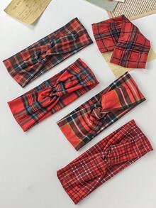5 chiếc băng đô cài tóc thắt nút bằng vải satin kẻ caro, co giãn cao, đa năng dành cho nữ. - Nhiều màu - Xem 1