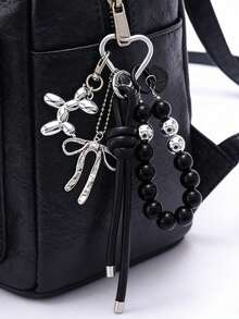 Pink Balloon Dog Pearl Bow Bag Charm Coquette Cute Keychain For Handbag Backpack Gift - Multicolor - View 1