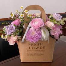 5 piezas Caja de papel kraft portátil para flores, Caja de arreglo floral DIY, Empaque de flores estilo británico minimalista - caja de regalo - Ver 3