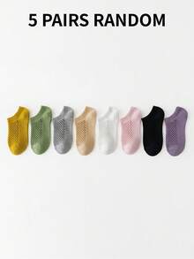 1/5 pares de calcetines tipo barco coloridos, transpirables, con diseño calado y cómodos para mujer, para primavera/verano - Multicolor - Ver 10