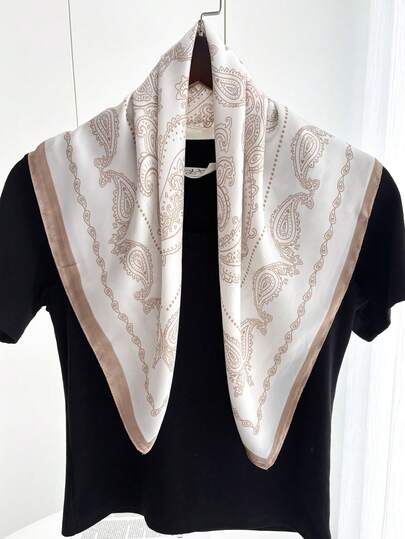 1pc Bohemian Style Square Silk Satin Scarf For Women, Can Be Used As Headscarf, Neck Scarf, Hair Tie, Fashion Headwear, Shawl, Suitable For Daily Casual Wear, Vacations, Parties, Etc., Perfect For Spring And Summer,Beach,Holiday
