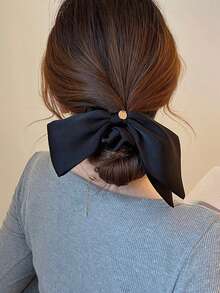1 pieza Coletero de satén minimalista, Elegante lazo de pelo grande, Nueva cuerda de pelo con flores, Sujetador de coleta, Accesorio de pelo delicado para el hogar, Festival, Fiesta - Multicolor - Ver 1