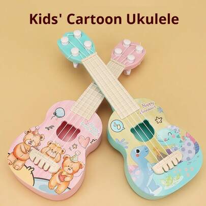 10.2 Inch Mini Ukulele Toy Set, Cartoon Animal Design, Plastic Novelty Funny Instrument For Children 3+ Years Old, Portable Ukulele, Suitable As Halloween And Christmas Gift - Mixed Colors