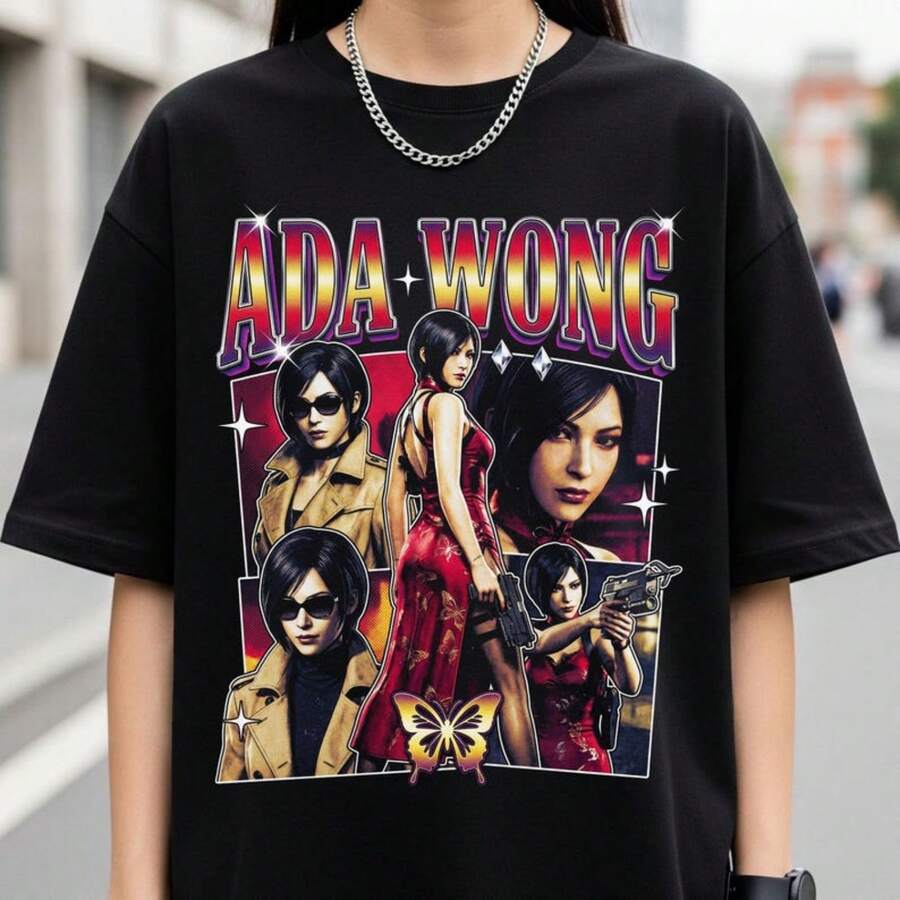 A1DA Wong's T-Shirt, Graphic T-Shirt, Umbrella Corp Spy T-Shirt, RE4 Remake Clothing - 黑色 - 查看 1