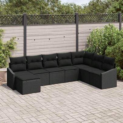 vidaXL Gartensofa-Set Mit Kissen 8 Pcs Schwarz Poly-Rattan