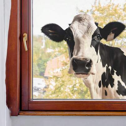 1pc Realistic Holstein Cow Window Sticker - 3D Stereoscopic Peeking Cow Removable Wall Sticker, Suitable For Home, Farm Decor, Windows, Glass Doors And Party Decorations