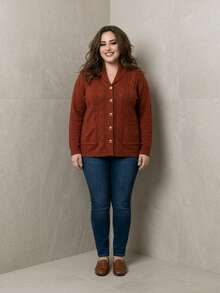 Women's Plus Size Mousse Coat With Buttons, Long Sleeves, Winter Clothing. - 亮橙色 - 查看 1