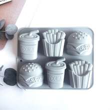 1件 3D 6格漢堡、薯條與可樂造型矽膠模具，冰塊模、巧克力模，適用於DIY烘焙、甜點、巧克力、冰塊等模具，可重複使用，易清洗，情人節送給朋友的完美禮物 - 彩色 - 查看 14