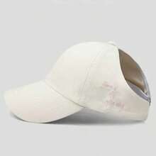 Sombrero de protección solar para exteriores, primavera/verano 2026, gorra de béisbol con media malla y coleta para mujer, gorra visera con estampado de letras estilo coreano, para playa y viajes - Multicolor - Ver 6