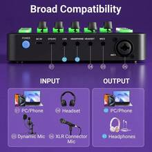 Gaming Audio Mixer, Rechargeable Audio Interface RGB PC Mixer With XLR Microphone Input, Independent Control, Volume Slider, Mute Button, 48V Phantom Power, Suitable For Podcast/Recording (1800mAh Battery) - View 4