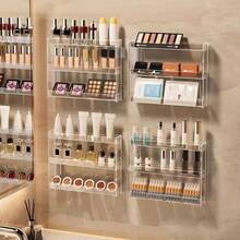 1 pieza Estantería de almacenamiento de cosméticos montada en la pared, estante de exhibición transparente de plástico desmontable de 3 niveles multifuncional - Ver 6