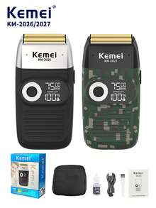 Kemei Máy cạo râu điện KM-2026 KM-2027 dành cho nam, máy cạo râu chuyên nghiệp với lưỡi dao lá, máy cạo râu kiểu chuyển động tịnh tiến, sử dụng được cả khô và ướt, máy tỉa râu, sạc USB, đầu cạo thay thế 1 cái - Nhiều màu - Xem 3