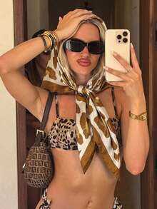1pc Women's Fashion Leopard Print Scarf, 90cm*90cm, Suitable For Parties, Travel,Beach,Holiday - Multicolor - View 10