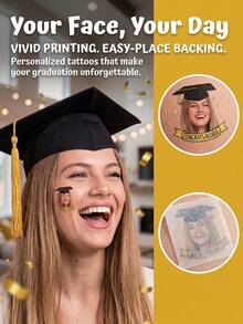 Custom Graduation Temporary Tattoo Stickers, Personalized Photo Design, Fun Celebration Style Graduation Tattoos For Party Favors Decor, Customized Name Face Tattoo Decal Keepsake Gift, Customizable Text Grad Party Favor For Friends Classmates Family Graduation Season - Multicolor - View 4