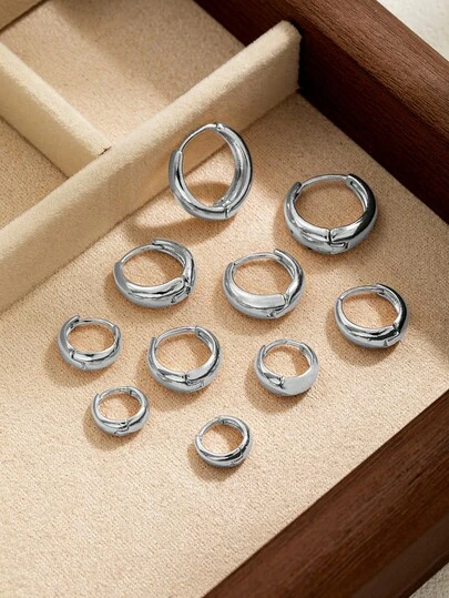 Bộ 5 đôi bông tai bạc tối giản, thời trang, đa năng và thanh lịch, phù hợp để đeo hàng ngày. Bông tai với nhiều kích cỡ khác nhau có thể phối với nhiều trang phục.