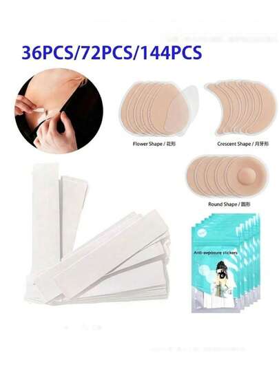 36pcs/72pcs/108pcs Double-Sided Adhesive Tape Suitable For Fashion Clothing And Body, Garment And Clothing Tape, Gentle Body Tape For Women, All-Weather Strong Adhesive Fabric Tape, Skin/Body Care Tool/Holiday Essential/Camping/Travel Essential/Wedding/Christmas Gift/Halloween Gift