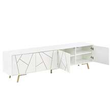 TV Stand For Living Room, 190 X 40 X 51.5 Cm, With 4 Doors, Low Base With 5 Metal Legs, 190 Cm Long, Suitable For Televisions With A Screen Diagonal Of Approximately 85 Inches, White Gold Color. - White - View 11