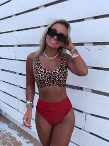 Costume de baie din două piese pentru femei, cu imprimeu leopard și spate fără bretele, 2026, noi, la modă, pentru vacanță, plajă, vară - Multicolor - Vizualizare 2