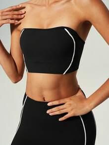 露脐抹胸上衣 + 高腰塑身紧身裤健身运动套装 - 黑色 - 查看 4