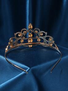 Women's Crystal Crown, Wedding Crown And Tiara, Birthday Party Princess Crown Hair Accessory, Bridal Rhinestone Christmas Decoration Headband - Gold - View 2