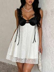 Hai âm Cắt dán Đầm - trắng - Xem 1