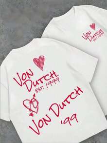 Graphic-Shirt Cotton Tees Size PlusWhite 1pcs Women's Double-Sided Printing Von Dutchh Heart With And Year 1999 Fabric Soft & Skin-Friendly Unisex Style Gifts Spring Festival, Valentine's Day,'s Day &-Van Dutch Print Women Shirt Classic Americana Style Graphic Tee ,Y2K,Oversized Shirt Men,Summer Tops - trắng - Xem 8