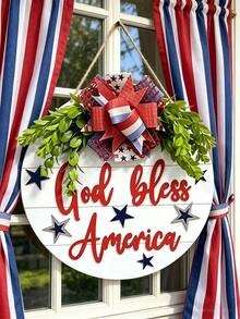 Decoración de Puerta para el Día de la Independencia del 4 de Julio, Colgante de Puerta Dios Bendiga a América, Decoración del Hogar Americano, Letrero de Puerta, Corona Patriótica, Letrero Rústico para Exteriores, Regalo, Decoración Colgante para Vacaciones - Dios bendiga a América - Ver 8