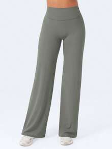Straight Leggings Bottoms Wide Leg Pants For Women  31.5" High Waist Stretch Casual SweatpantsWomen Mini Flared Leggings Summer  Leggings For Women - 灰綠 - 查看 8