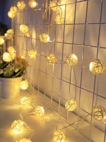 1 pieza Luces de cadena de bola de ratán decorativa interior de 1,5 m/3 m/4,5 m, funcionan con 2 pilas AA (pilas no incluidas), luces de decoración para cabecera de cama, decoración de boda y fiesta, luces de hadas blancas cálidas adecuadas para decoración exterior, estética de dormitorio y decoración navideña - luz cálida - Ver 4