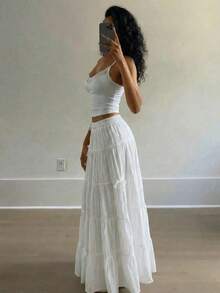 Elegant High Waist Vintage Bow Decor Loose A-Line Skirt White Spring - trắng - Xem 5