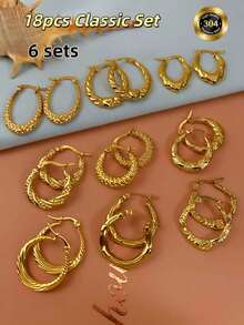 Bộ 18 món trang sức tối giản bằng thép không gỉ 14K, gồm nhẫn và bông tai, dành cho nữ. - Nhiều bộ - Xem 6