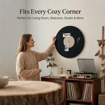 Bảng ghim bằng nỉ hình đĩa vinyl – Không cần khoan, có thể tháo rời, trang trí tường cho phòng học, văn phòng & quán cà phê | Bảng ghim phong cách Boho Retro để ghim ảnh, ghi chú, áp phích & kế hoạch (1 cái)