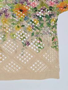 ASHKATIA Cubrecuerpo de punto para mujer talla grande, estilo bohemio, cubrecuerpo de playa de verano, manga 3/4, estampado floral retro para vacaciones de primavera - Multicolor - Ver 6