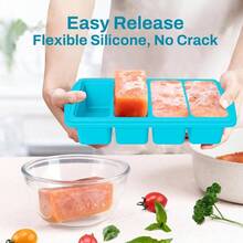 Serenity Blue Silicone Freezer Tray With Lid U2013 Dual 1/2 Cup And 1 Cup Portion Cube Mold Soup, Sauce, And Food U2013 Stackable BPA - Silicone Meal Prep Container - 1包-1杯-藍色 - 查看 5