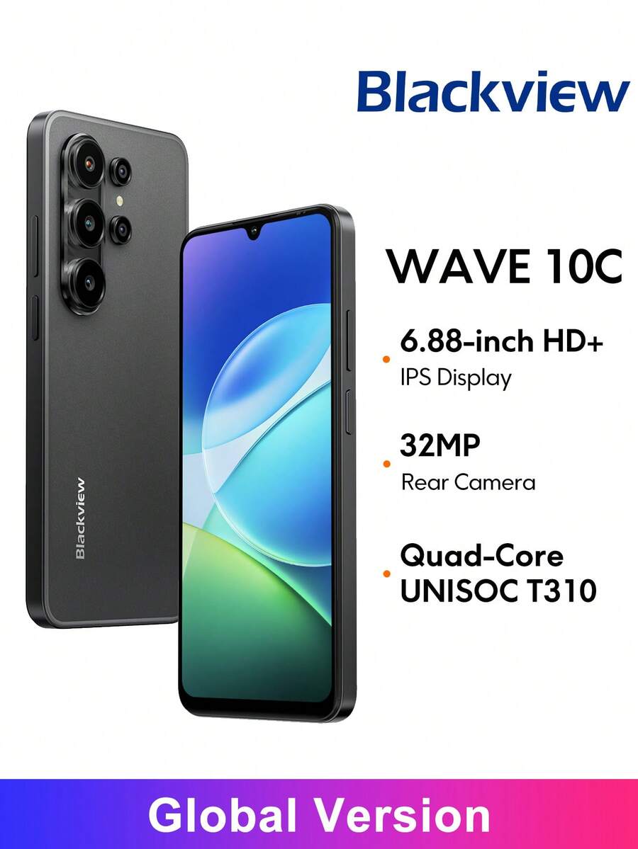 Blackview WAVE 10C 全球版智慧型手機,6.88 吋螢幕,32MP 後置相機 + 13MP 前置相機,Unisoc T310 處理器,支援最高 1TB TF 卡,5000mAh 電池,附保護殼 - 黑色 - 查看 1