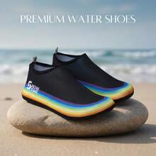Nuevos zapatos de vadeo para parejas con suela negra de alta elasticidad, transpirables y cómodos, con ribete arcoíris, de secado rápido, amigables con la piel, antideslizantes y resistentes al desgaste, tipo slip-on, zapatos para mujer para rastreo de ríos, adecuados para yoga en casa, fitness, aeróbic, deportes al aire libre, ocio en la playa y versátiles zapatos de yoga. - Negro - Ver 6