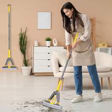 Sponge Mop,Masthome Roller Sponge Mop,Easy Self Squeeze Mop And Stainless Steel Handle,PVA Mops With 3 Absorbent Mop Refills Home Use Tile Floor Bathroom Cleaning - Vàng xám - Xem 6