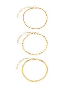 3pcs/Set Stainless Steel Women Bracelet, Layered Snake Bone Chain, Round Bead Chain, Flat Chain Combination, Minimalist Luxury Style, Suitable For Daily, Dating, Holiday Gift - Bracelet - View 9
