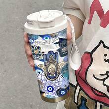 1个/5个装，500毫升波西米亚风哈姆萨之手造型保温杯，饰有神秘的眼睛图案，配有吸管和挂绳。采用防漏双层壁结构。这款实用日常水杯也是波西米亚风格爱好者的理想礼物，灵感源自异域美学，兼具时尚与实用性。 - 多色法蒂瑪之手 - 查看 7