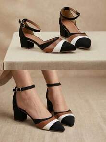 Women's Two-Tone Block Heel Pump - Elegant And Comfortable - 彩色 - 查看 3