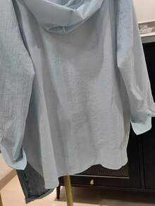 女款純色單排扣休閒百搭日常出遊襯衫，送給她的禮物 - 淺藍色 - 查看 5
