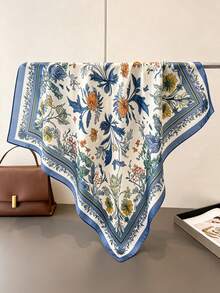 1pc Women's Elegant Vintage Printed Thin Square Scarf - Multicolor - View 4