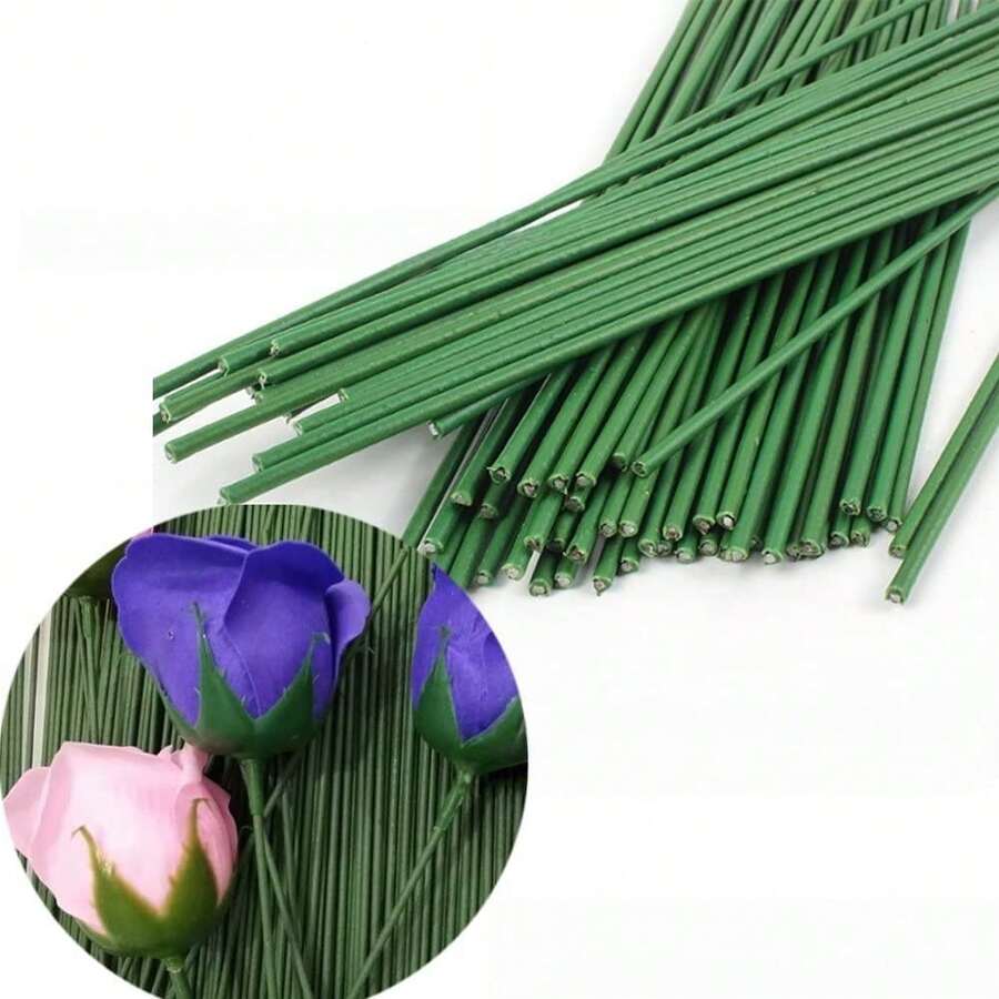 10/30/50 Pcs Artificial Flower Stems, Bendable DIY Green Floral Wire Rods, For Wedding Bouquets, Home Holiday Decor (Halloween/Christmas/Boho) - Green - View 1