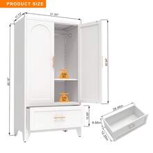 71" Tall Metal Wardrobe Cabinet With 2 Drawers And Hanging Rod, 2 Doors Wardrobe Closet With Shelf For Bedroom, Office, Laundry Room,Entryway ,Foyer,Guesthouse (White) - 60吋高 1個抽屜 + 白色 + 鋼 - 查看 10